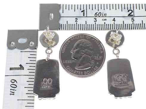 Multicolor Inlay Southwest Genuine Sterling Silver Post Dangle Earrings AX94994